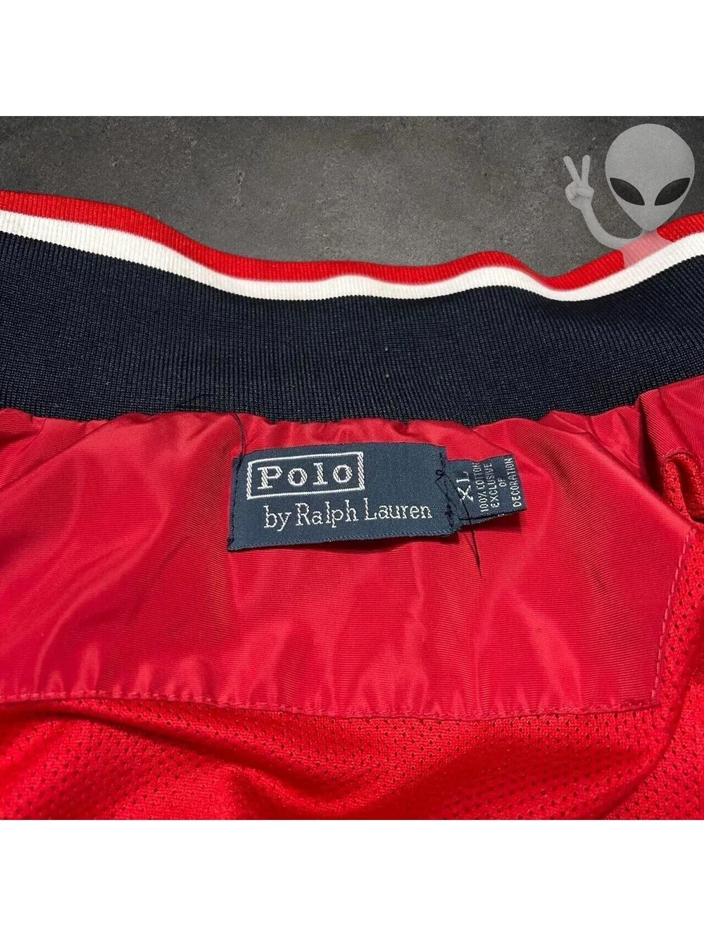 Polo Ralph Lauren Big Pony Full Zip Windbreaker Jacket Mens US XL Red Navy